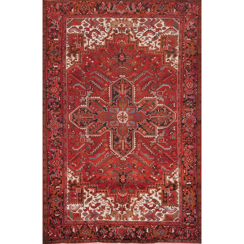Hand Knotted Oriental 100% Wool Carpet Traditional Medallion Red Heriz Area Rug - 9' 9'' X 7' 1''