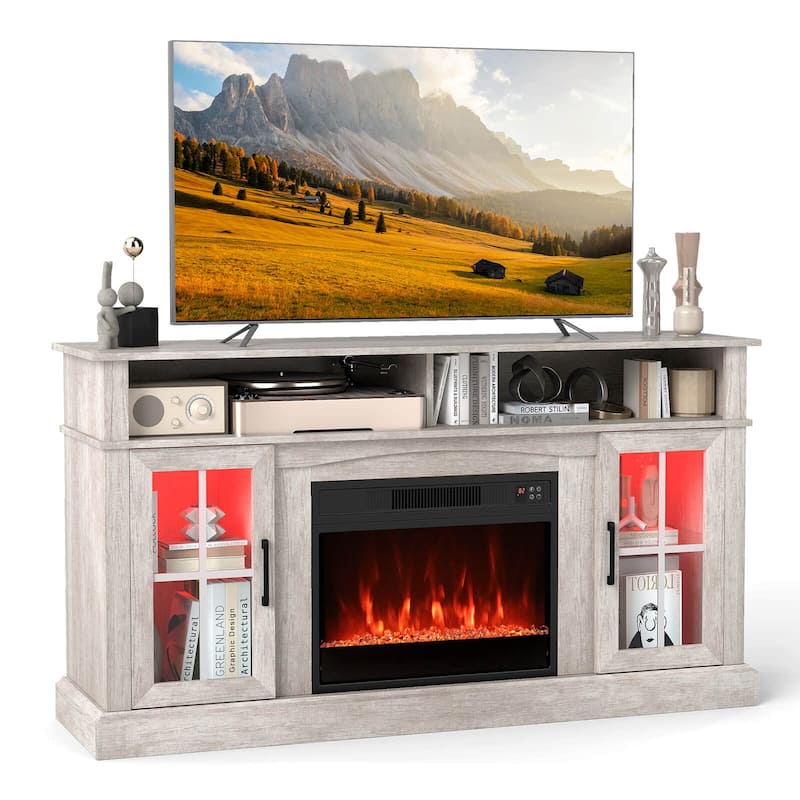 Costway 58" Fireplace TV Stand with LED Lights Entertainment Center - See Details - Grey