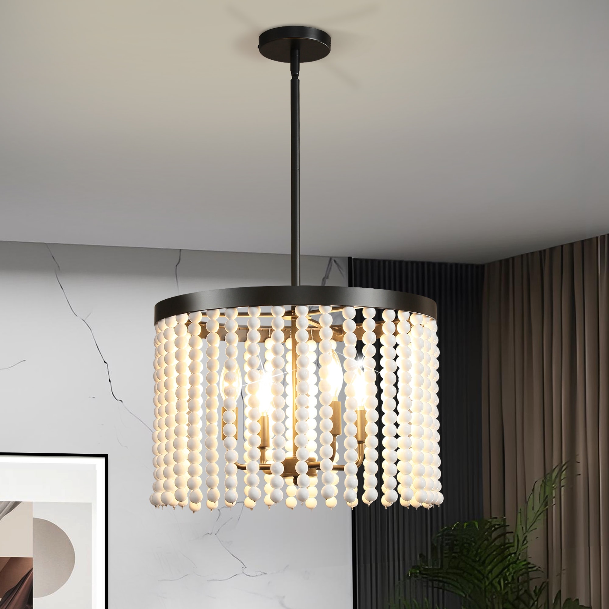 Modern Chandelier Dimmable Black and Gold Drum Chandeliers Light Fixture for Living Room Dining Room