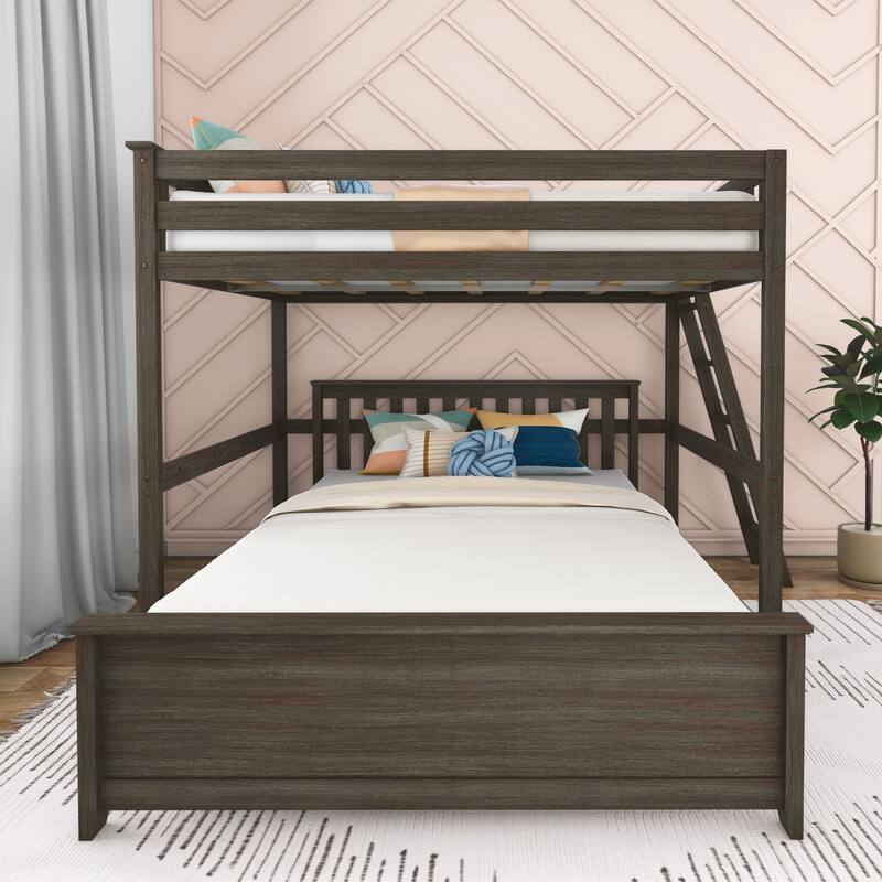 Max and Lily L-Shaped Full over Queen Bunk Bed with Ladder on End