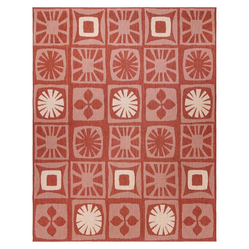 Reyn Spooner Kona Coast Oahu Red Tropical Tribal Patchwork Flatweave Indoor/ Outdoor Area Rug