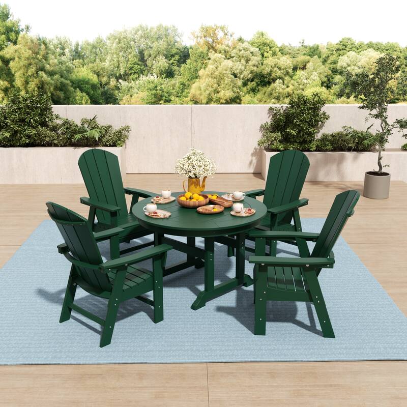 Laguna Hdpe All Weather Outdoor Patio Round Adirondack Dining Chairs Set (5-Piece Set) - Dark Green