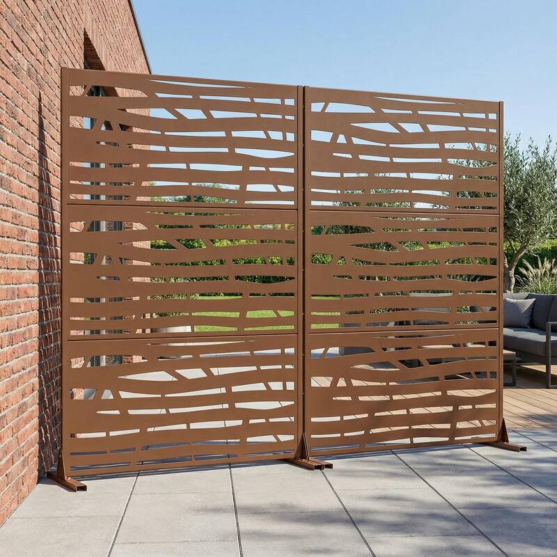 Metal Privacy Screen Fence Panel with Stylish Pattern Set of 2 - Brown - 72"x47"