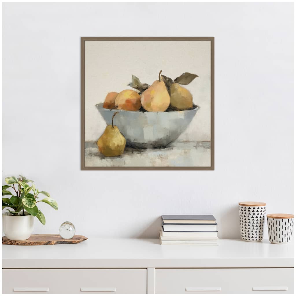 Kate and Laurel Sylvie Still Life Fruit In A Bowl Vintage Style Framed Canvas by The Creative Bunch Studio