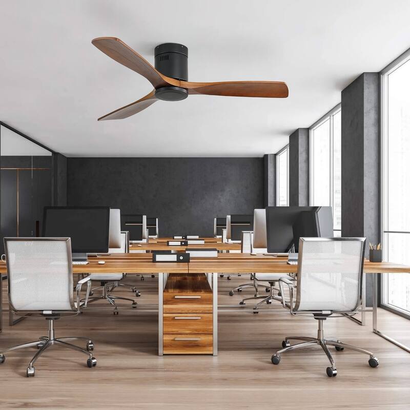 Sofucor 52 Inch Solid Wood Flush Mount Indoor Ceiling Fan without Light,Remote Control,Smart Optional