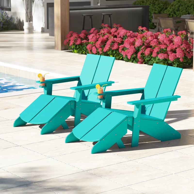 Coastin Modern Poly Adirondack Chair With Ottoman (Set of 2)