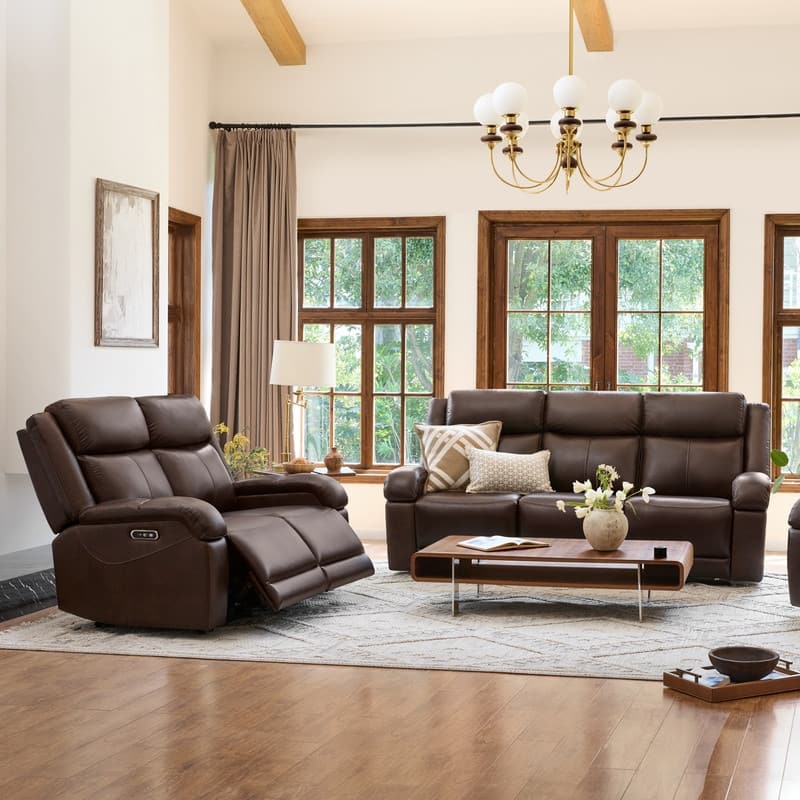 Spruce & Spring Hadlee Genuine leather Reclining Sofa with Multi-Function Console.