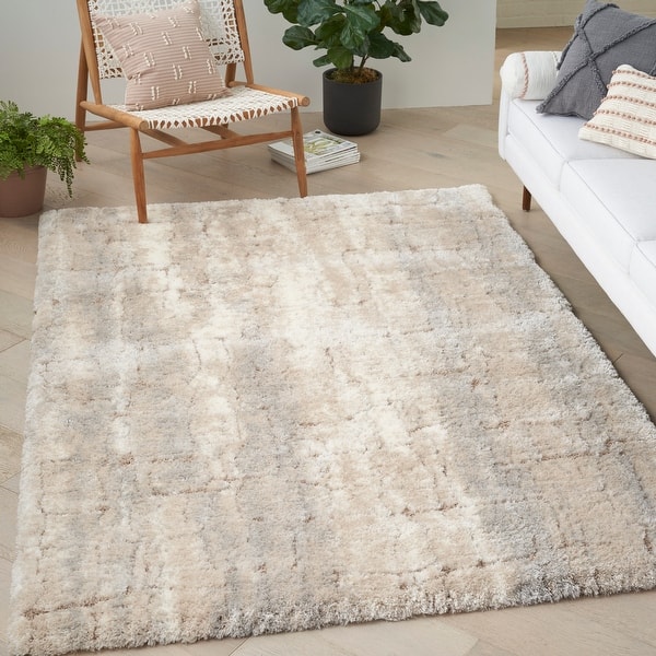 Nourison Luxurious Shag Ultra Plush Glam Abstract Area Rug - 9' x 12'- Ivory/Beige - Rectangle