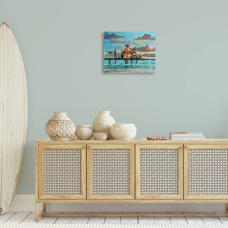 Stupell Woman & Cats Beach Sunset Canvas Wall Art Design By Ronald West
