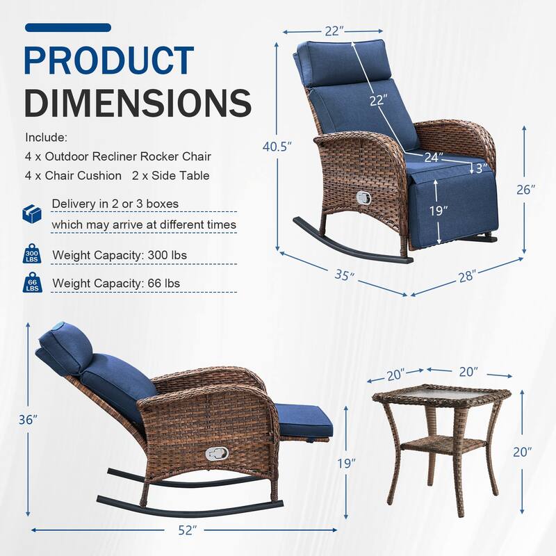 Pocassy Patio Wicker Recliner Rocker Chair with Adjustable Backrest
