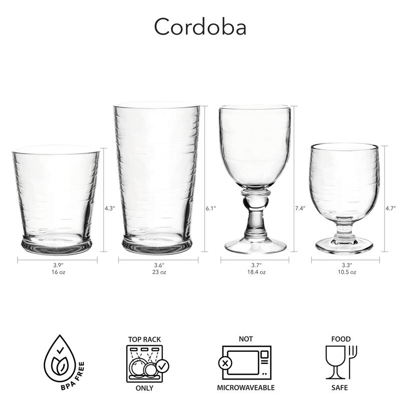 Abode Homewares Cordoba Acrylic Drinking Glass - Clear - 16 oz - Set of 6