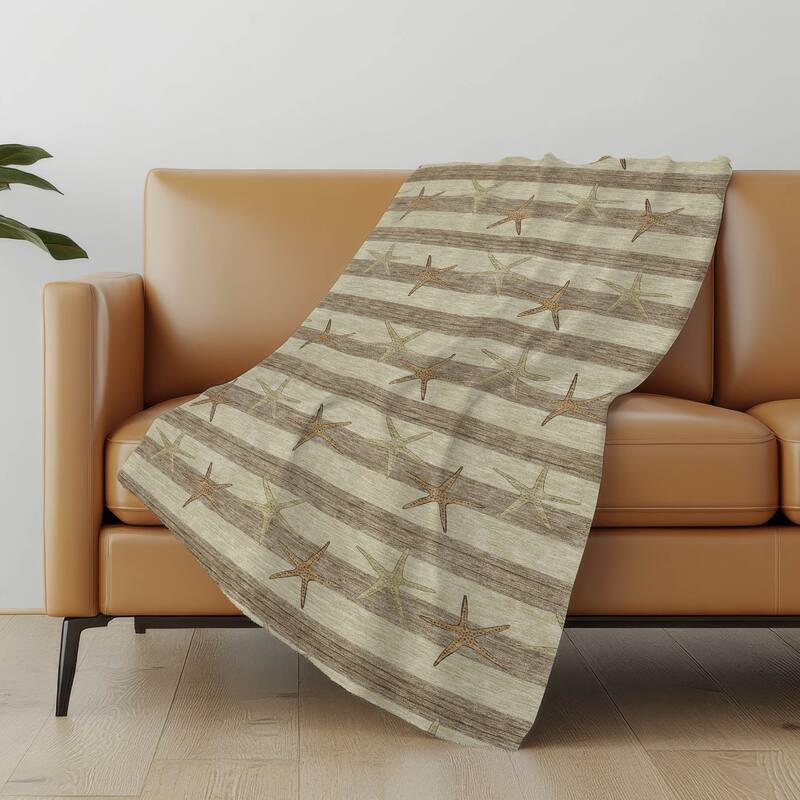 Premium Machine Washable ASB191 Starfish Stripe Sherpa Throw Blanket - Tan - 4'2" x 5'10"