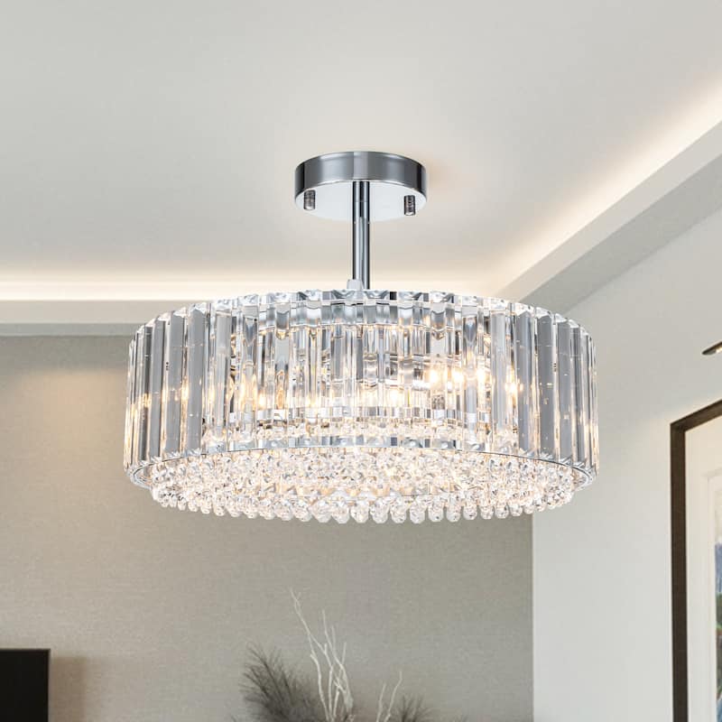 15.7" Modern 4-Light Crystal Semi Flush Mount - Chrome