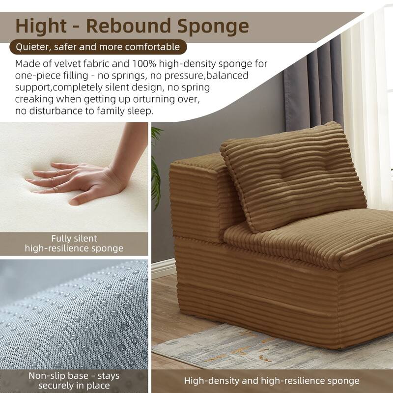 Convertible Floor Sofa Bed with Chaise Lounge, Corduroy 3-in-1 Sofa, Sofa to Bed with Dual-Purpose Blanket, No Assembly Required
