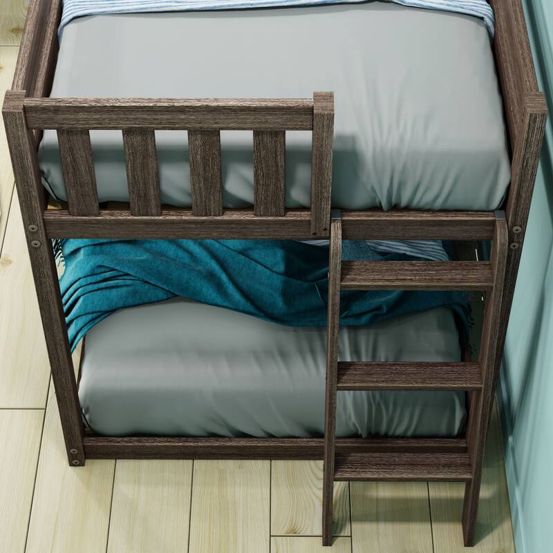 Max and Lily Twin over Twin Low Bunk Bed with Ladder on End