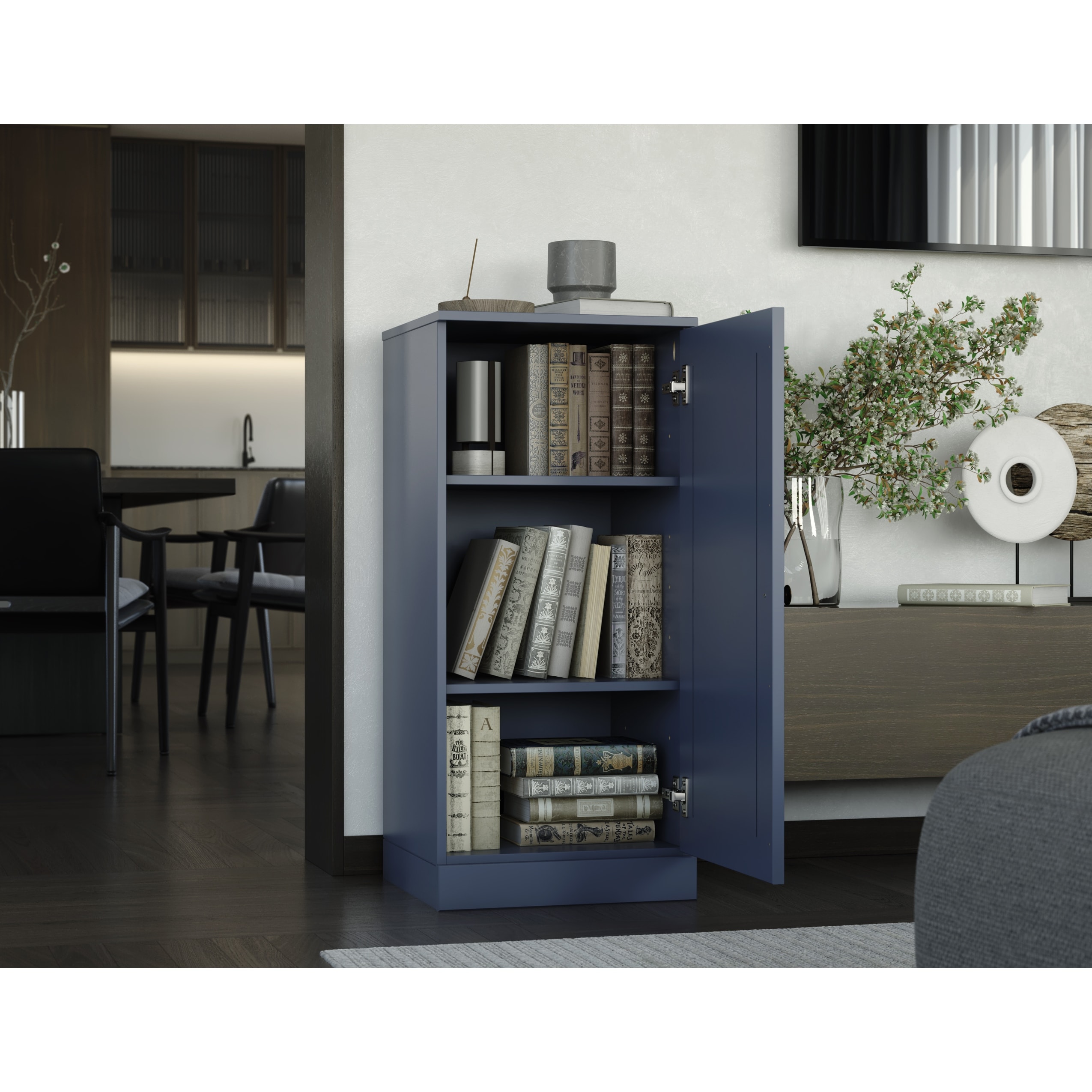 Palace Imports 100% Solid Wood 3-Shelf Bookcase with Raised Panel Door and Adjustable Shelves