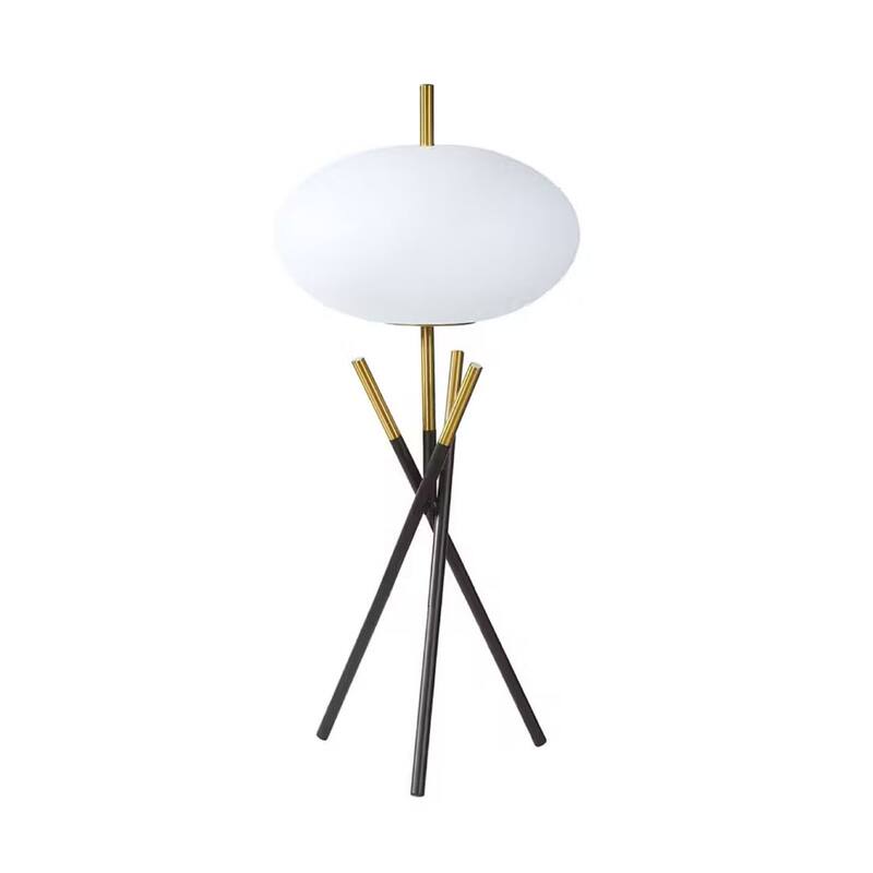 Azy Table Lamp, Frosted White Shade, Tripod Base, Black Gold, 30 Inch