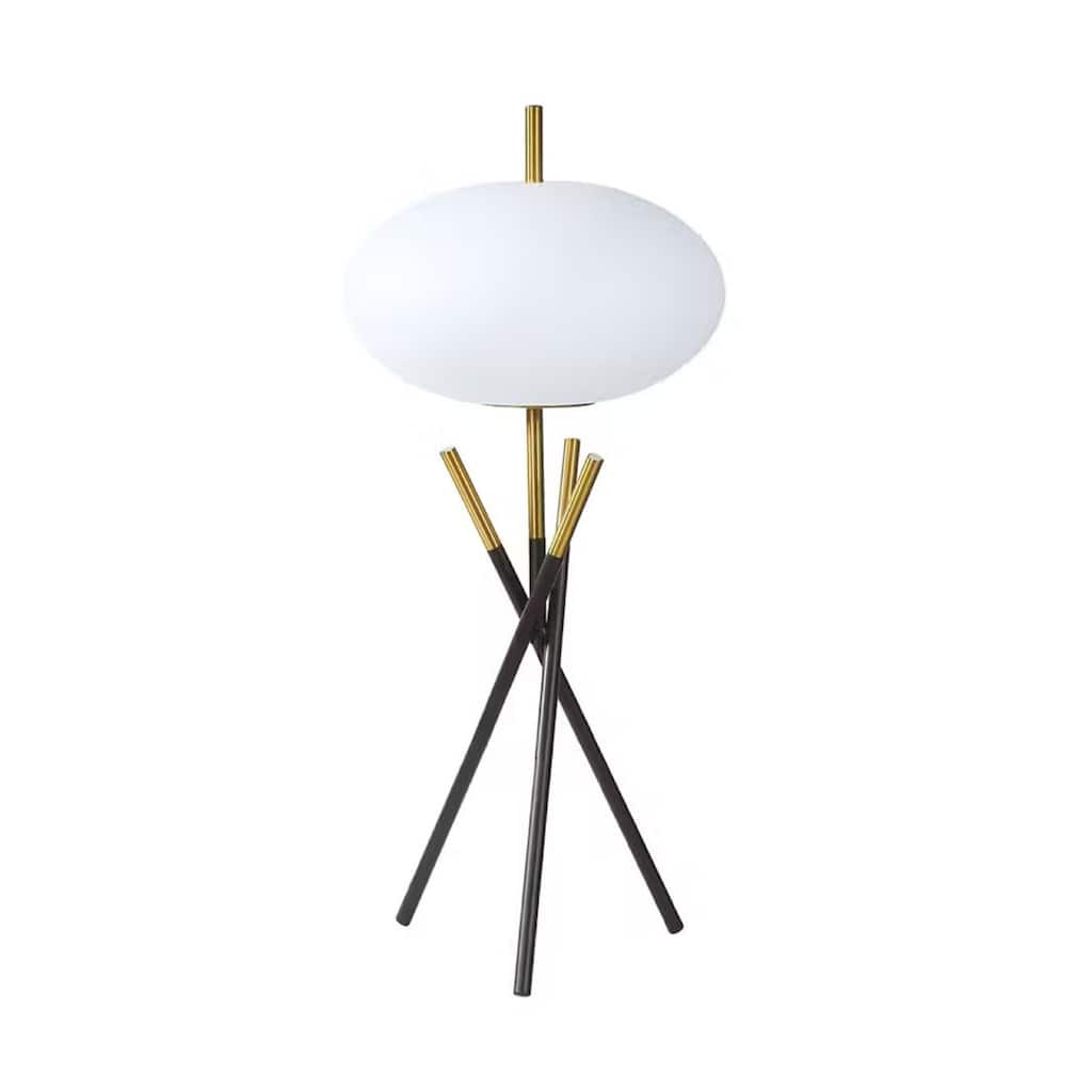 Azy Table Lamp, Frosted White Shade, Tripod Base, Black Gold, 30 Inch
