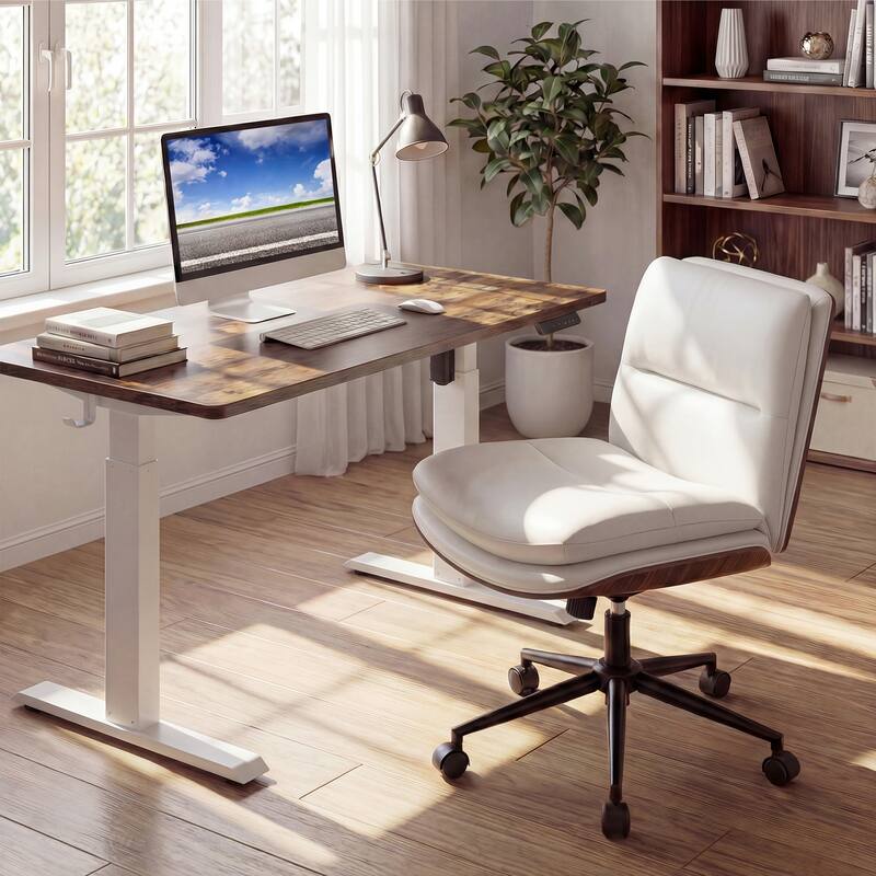 Gymax Armless Office Chair w/Wheels Curved Backrest Padded Seat Smooth