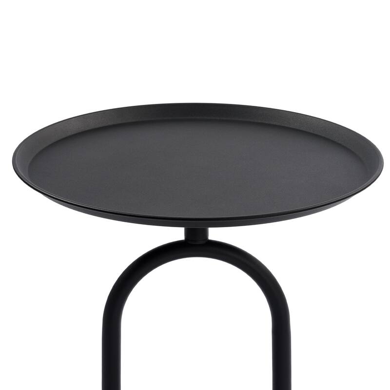Lantern-shaped Metal End Table, Small Round Side Table, Modern Coffee Drink Cocktail Table - Black