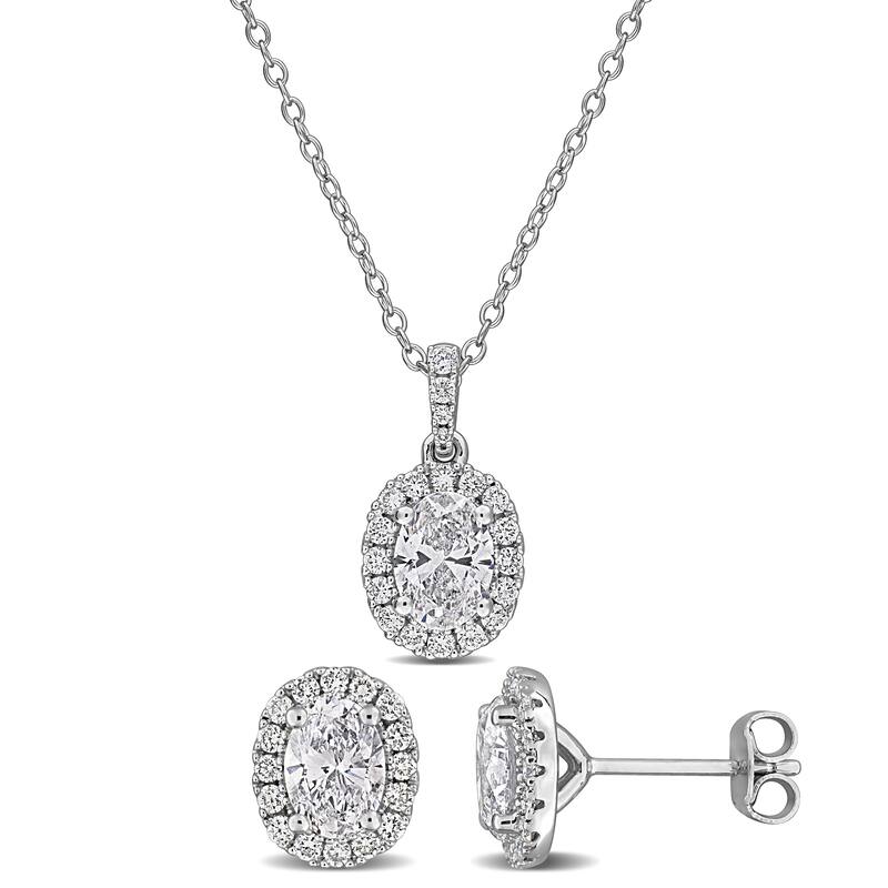 Miadora Sterling Silver Lab-Grown Diamond Necklace and Earring Set - Oval