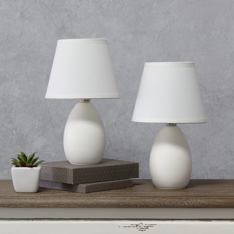 9.45" Petite Oblong Lamp 2 Pack Set w Matching Fabric Shade