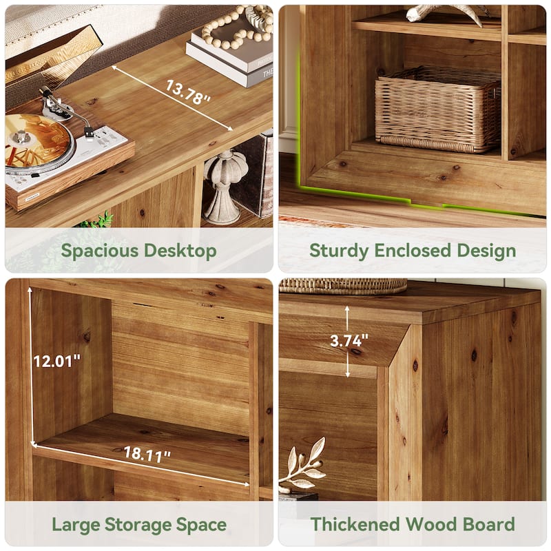 63'' Solid Wood Console Sofa Table with 6 Storage Cubes for Entryway