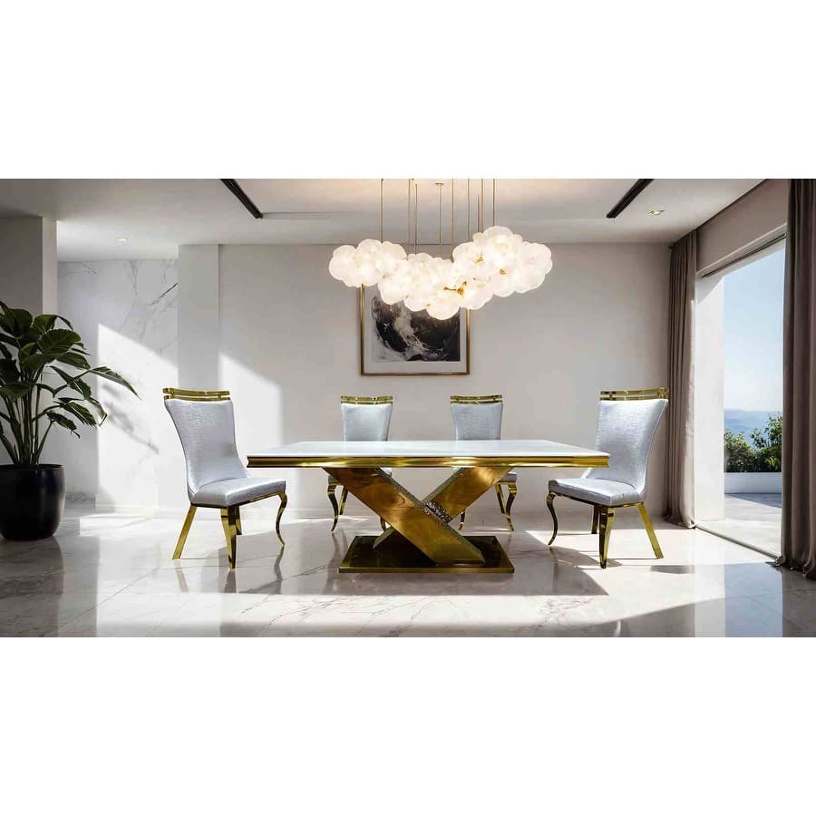 Glam Gold Finish Dining Set Table and Leatherette Chairs
