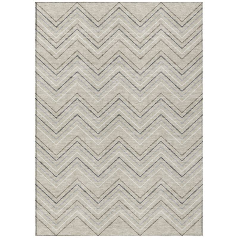 Machine Washable Indoor/ Outdoor Modern Chevron Chantille Rug