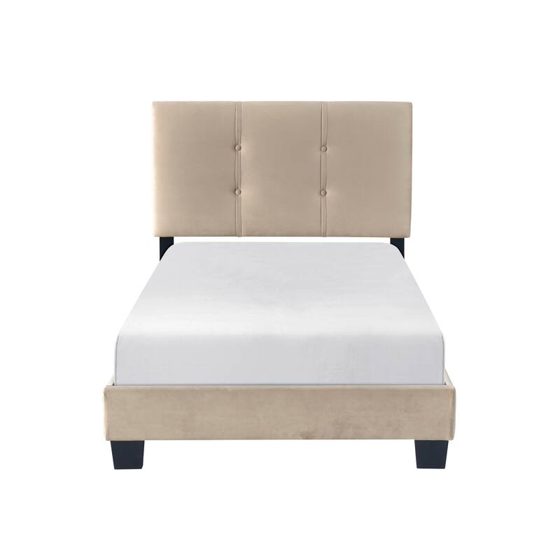 Twin Platform Bed with Adjustable Height Headboard, Velvet Upholstery, Solid Wood Frame