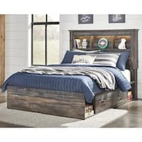 Drystan Rustic Brown Bookcase Bed with 2 Under Bed Storage Drawers - On ...