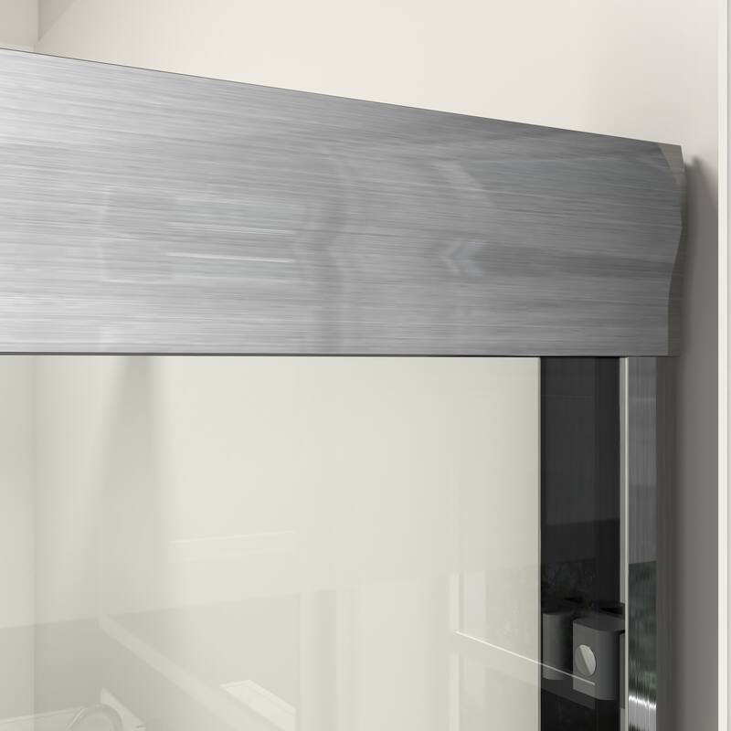 ABRUZZO 44-48" W x 72" H Semi-Frameless Double Sliding Tempered Glass Shower Door with Dual Towel Bars