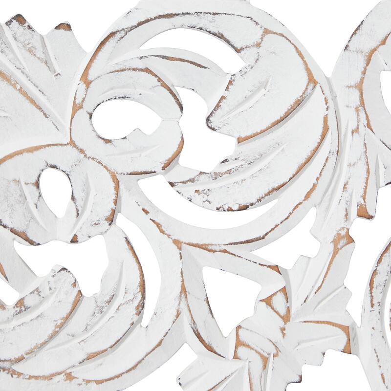 White Wooden Handmade Intricately Carved Floral Home Wall Decor (Set of 3)