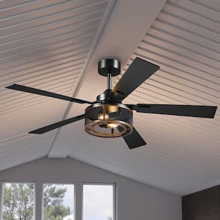 52" 5 - Blade Industrial Farmhouse Meshed Cage Ceiling Fan with Light and Remote