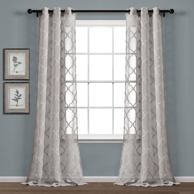 Lush Decor Avon Trellis Grommet Sheer Window Curtain Panel Pair - 38"w x 95"l - Gray