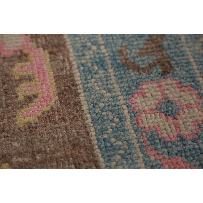 Hand Knotted Oriental 100% Wool Carpet Transitional Floral Brown Oushak Runner Rug - 15' 3'' X 3' 4''