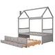preview thumbnail 15 of 16, Twin Size Wooden House Bed with Trundle and 3 Storage Drawers