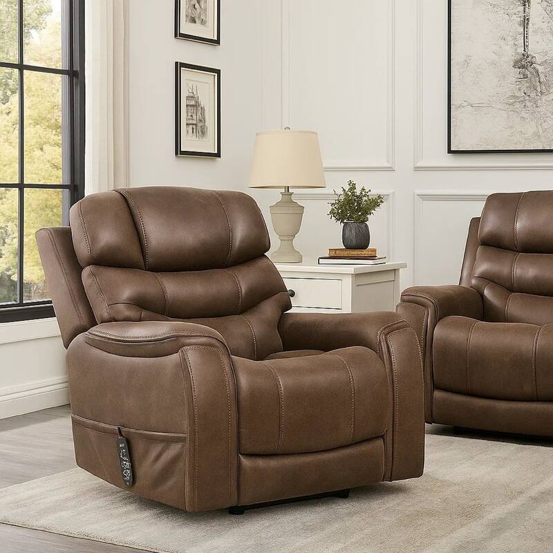 Lift Chair, Brown Fabric, Air Massage, Power Headrest, USB Charging