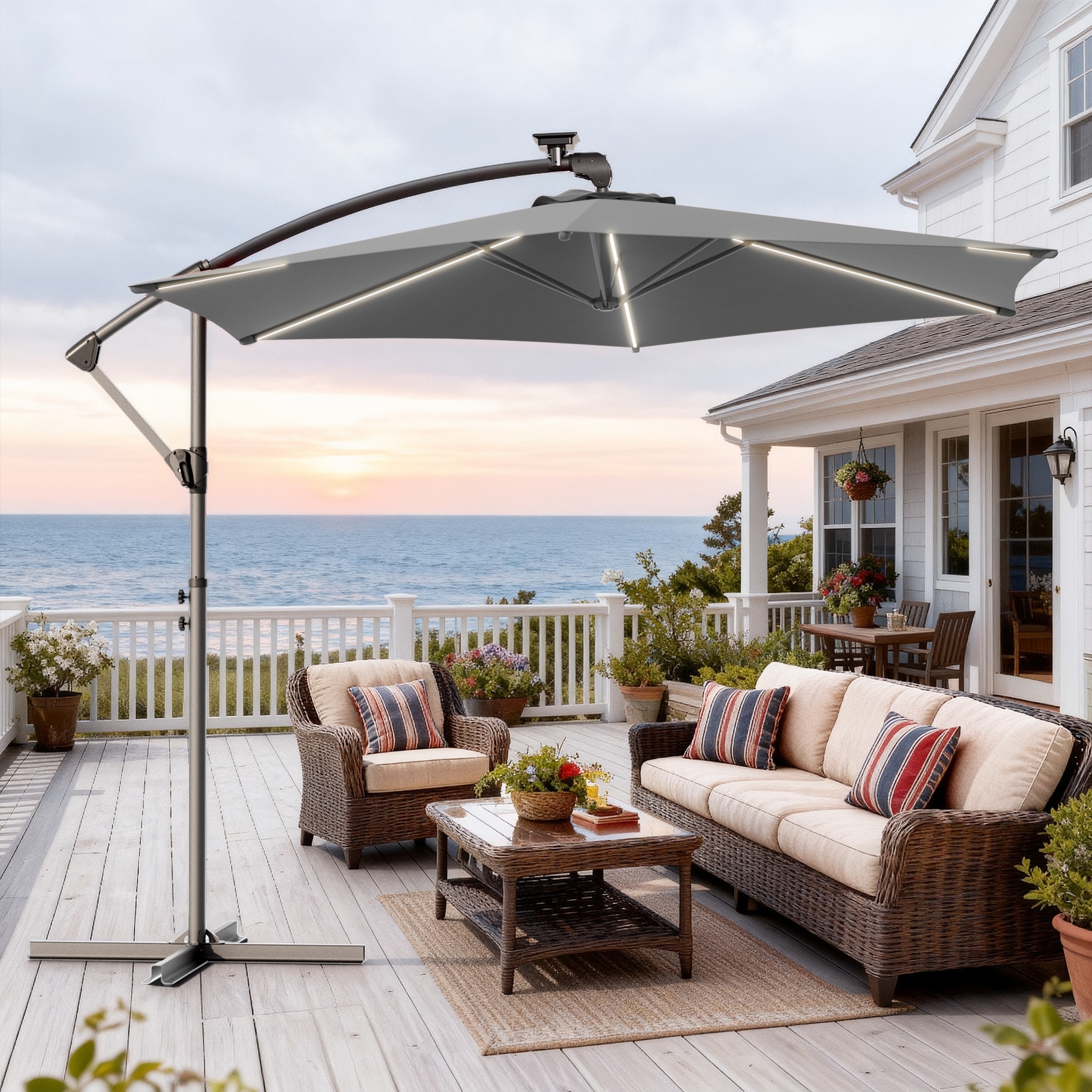 Outdoor 10FT LED lighted Patio Offset umbrella for Garden