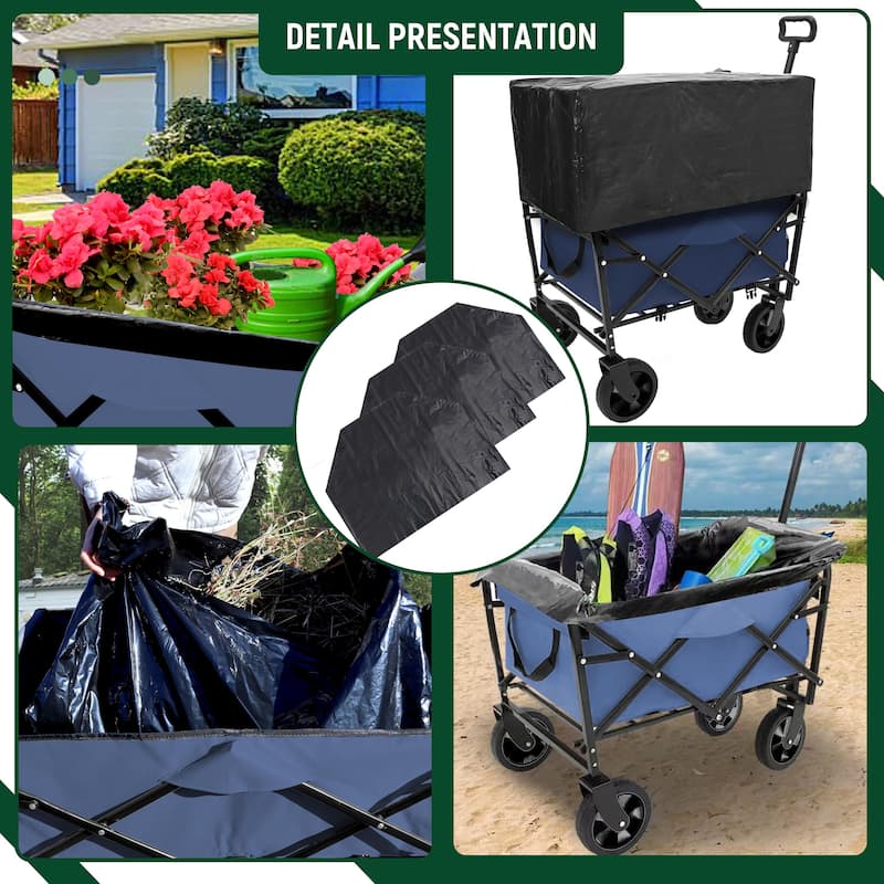 Heavy-Duty Collapsible Wagon with 3-Piece Multi-Use Bag Set - Utility Cart with Liner Covers, Dark Blue