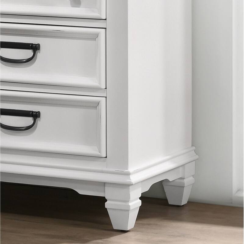 3-Drawer Nightstand in Weathered White and Gray - Solid Wood Frame, Full Extension Metal Glides
