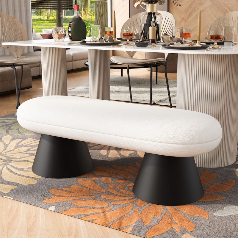 Roomfitters Upholstered Dining Bench for Dining Room, Beige Fabric Seat with Black Iron Legs, Beige - Beige