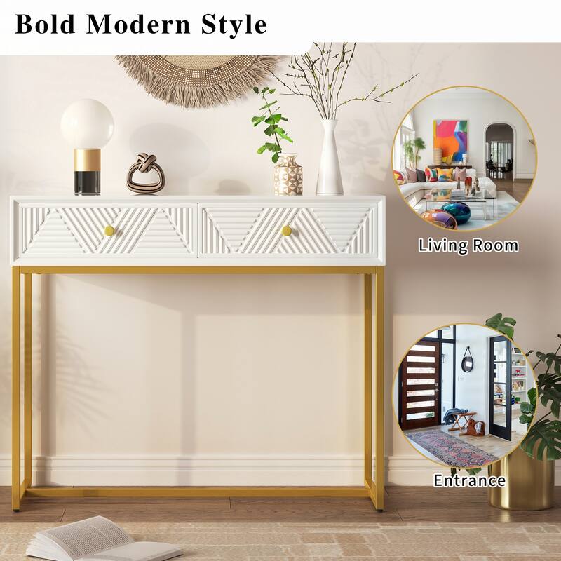 Modern Sleek Console Table with Storage,White