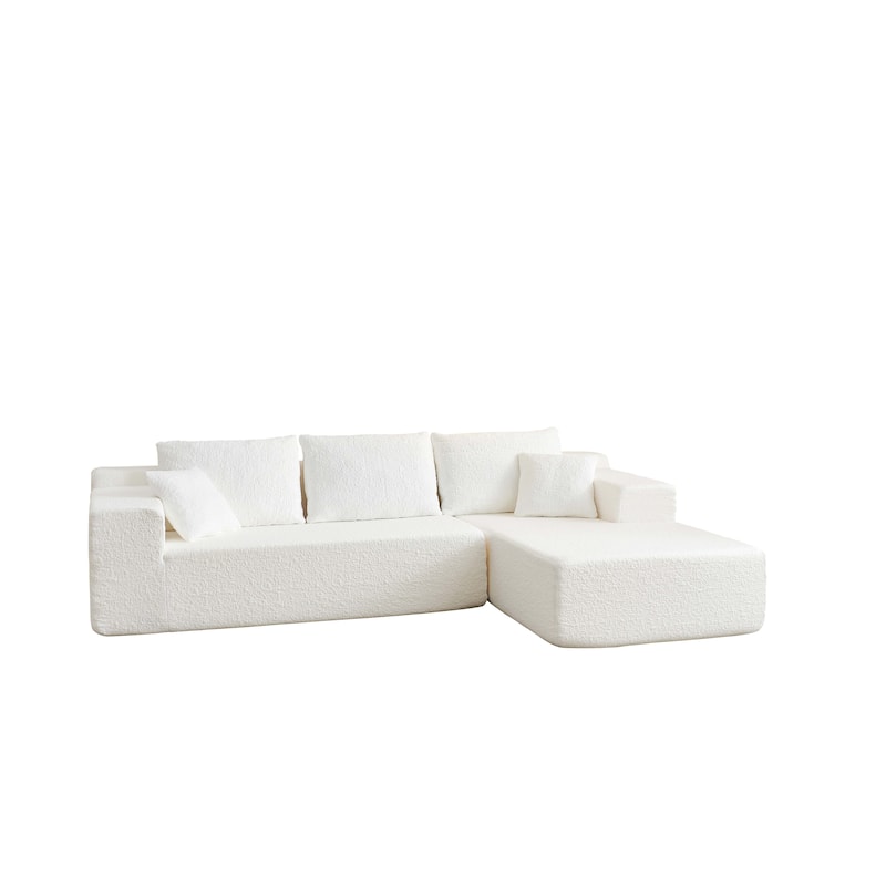 Modular Deep Seat Chaise Lounge Couch Chenille L-shaped Sectional Sofa with Pillows, Connecting Clasps and Non-slip Design