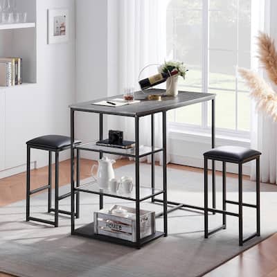 VECELO 3-Pieces Modern Counter Dining Set with Bar Stools Set of 2, Counter Height Dining Set for Kitchen