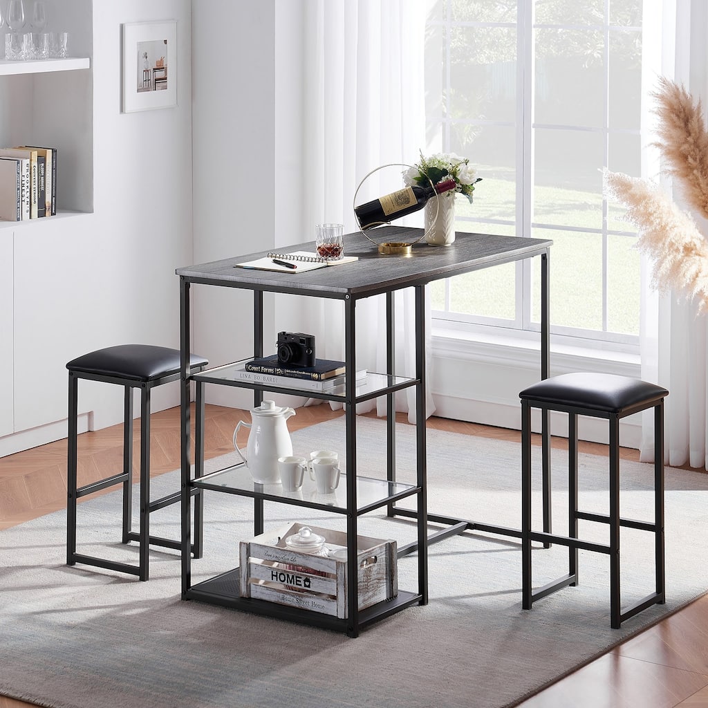 VECELO 3-Pieces Modern Counter Dining Set with Bar Stools Set of 2, Counter Height Dining Set for Kitchen