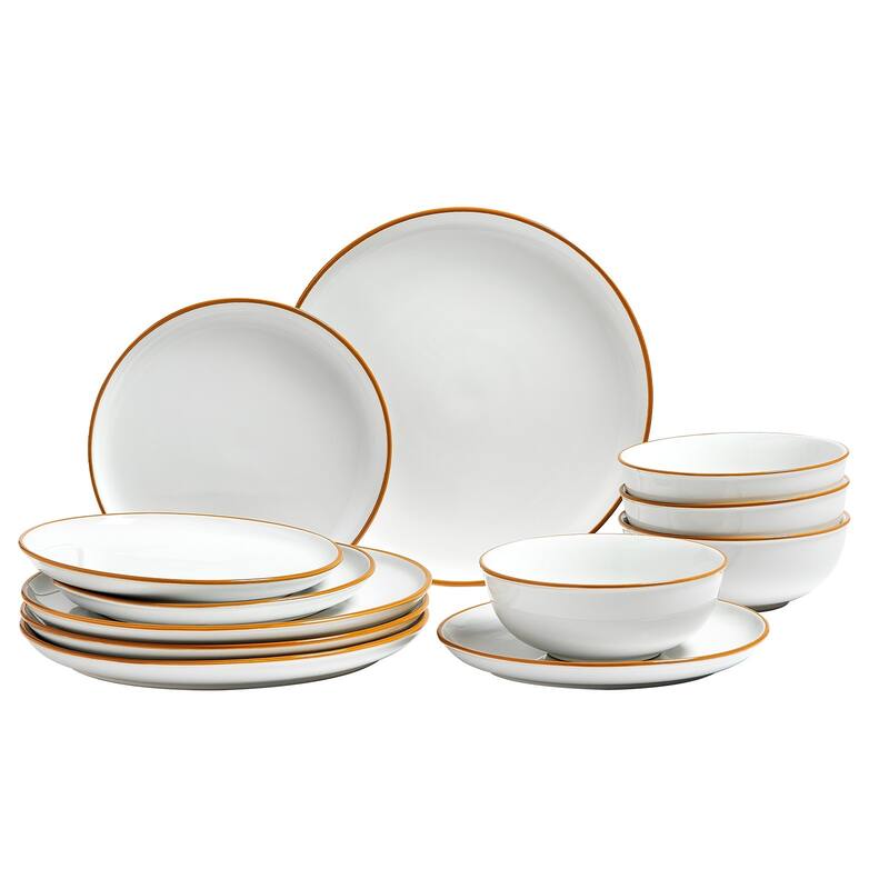 Space Saving Ceramic Dinnerware Set Dishwasher Safe Plates and Bowls