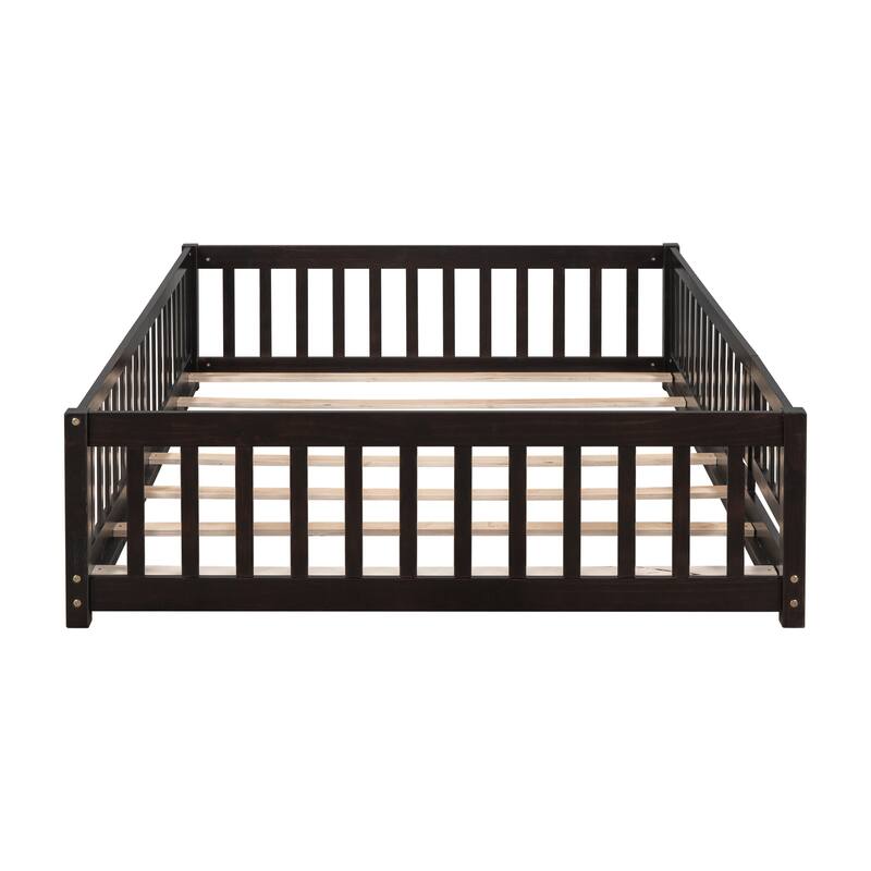 Floor Platform Bed with Fence Guardrails and Door