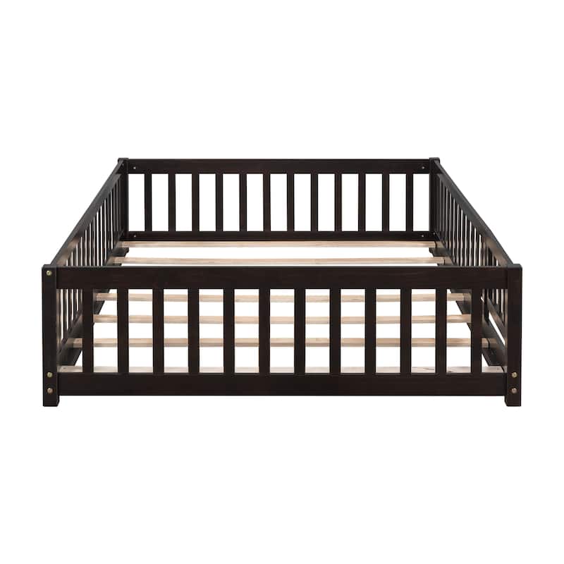 Floor Platform Bed with Fence and Door
