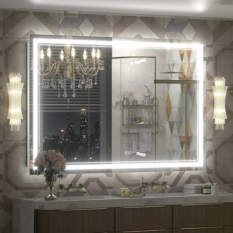 KIOTEE Frameless Front lit LED Lighted Anti-Fog Tempered Glass Bathroom Vanity Mirror with ETL and 3-Year Warranty - 55x36